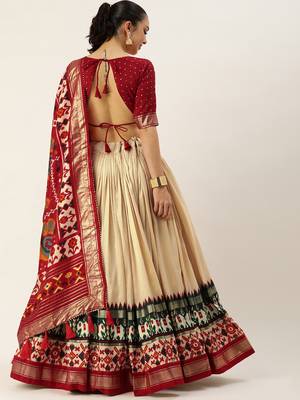 off white patola print tussar silk circular lehenga set 2