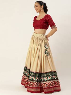 off white patola print tussar silk circular lehenga set 3