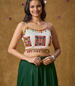 White Cotton Navratri Garba Mirror Patch Work Readymade Padded Blouse