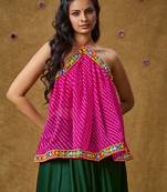 Pink Georgette Navratri Garba Leheriya Multi colour thread work Readymade Padded Blouse