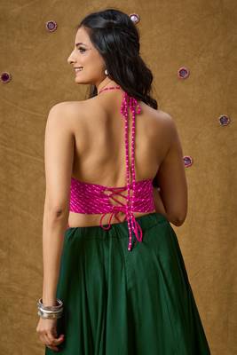 Pink Georgette Navratri Garba Leheriya Multi colour thread work Readymade Padded Blouse 2