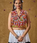 Maroon Cotton Navratri Garba Gamathi Patch Work Readymade Padded Blouse