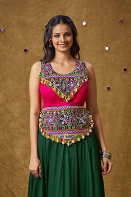 Pink Cotton Navratri Garba Multi Colour Patch work Readymade Padded Blouse 1