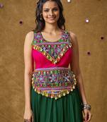 Pink Cotton Navratri Garba Multi Colour Patch work Readymade Padded Blouse