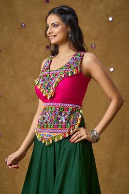 Pink Cotton Navratri Garba Multi Colour Patch work Readymade Padded Blouse 3