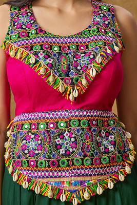 Pink Cotton Navratri Garba Multi Colour Patch work Readymade Padded Blouse 4
