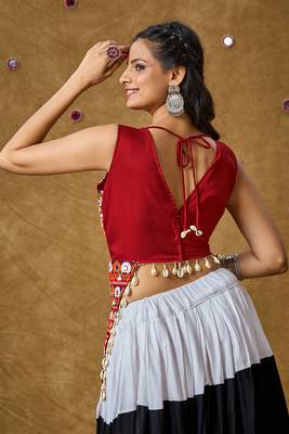 Maroon Cotton Navratri Garba Mirror Kutchi patch work with Kodi design Readymade Padded Blouse 2