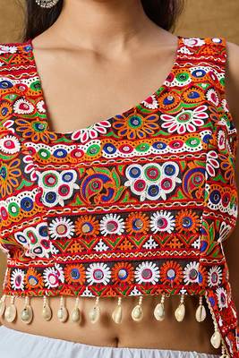 Maroon Cotton Navratri Garba Mirror Kutchi patch work with Kodi design Readymade Padded Blouse 4
