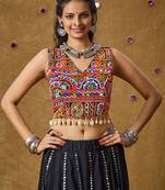 Multicolor Cotton Mirror Work Navratri Blouse - Ghagra Choli