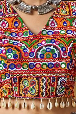 Multicolor Cotton Mirror Work Navratri Blouse - Ghagra Choli 4