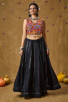 Multicolor Cotton Mirror Work Navratri Blouse - Ghagra Choli 5