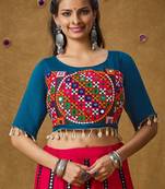 Blue Cotton Navratri Garba Embroidered Readymade Padded Blouse