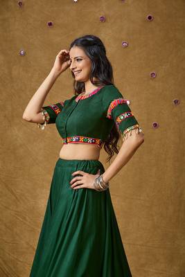 Green Rayon Navratri Embroidered Readymade Blouse 1