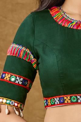 Green Rayon Navratri Embroidered Readymade Blouse 3
