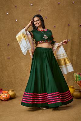 Green Rayon Navratri Embroidered Readymade Blouse 4