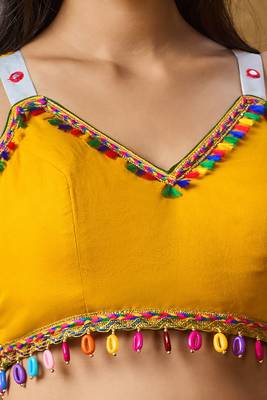 Vibrant Yellow Sleeveless Choli with Tassel and Shell 4