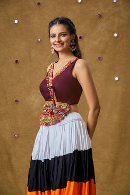 Wine Cotton Navratri Garba Angarakha Style Readymade Blouse 3