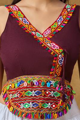 Wine Cotton Navratri Garba Angarakha Style Readymade Blouse 4