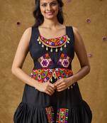 Black Cotton Navratri Garba Gamathi Patch Work Readymade Blouse