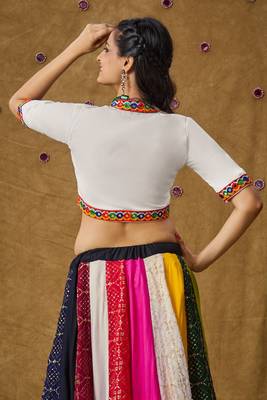 White Cotton Navratri Garba Boho Design Readymade Blouse 2
