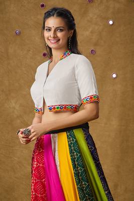 White Cotton Navratri Garba Boho Design Readymade Blouse 3