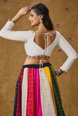 White Cotton Navratri Garba Boho Design Backless Readymade Blouse 2