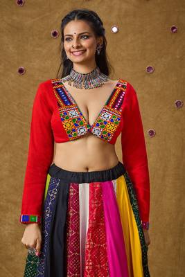 Red Cotton Navratri Garba Boho Design Backless Readymade Blouse 1