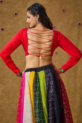 Red Cotton Navratri Garba Boho Design Backless Readymade Blouse 2
