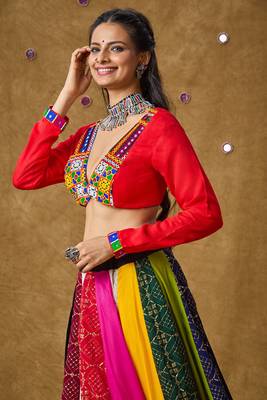 Red Cotton Navratri Garba Boho Design Backless Readymade Blouse 3