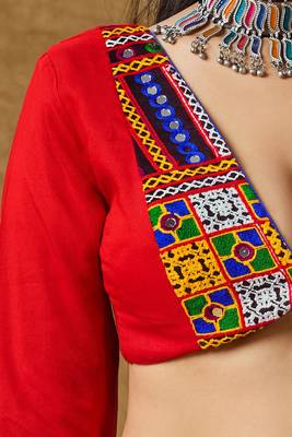 Red Cotton Navratri Garba Boho Design Backless Readymade Blouse 4