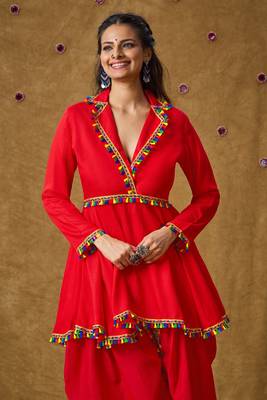Red Cotton Navratri Garba Mirror Work Peplum Readymade Blouse 1