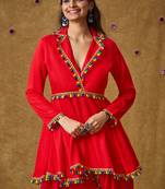 Red Cotton Navratri Garba Mirror Work Peplum Readymade Blouse
