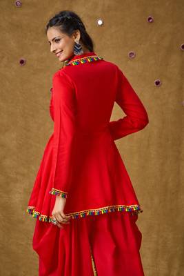 Red Cotton Navratri Garba Mirror Work Peplum Readymade Blouse 2