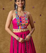 Pink Cotton Navratri Garba Embroidered Kodi work Readymade Blouse