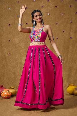 Pink Cotton Navratri Garba Embroidered Kodi work Readymade Blouse 5