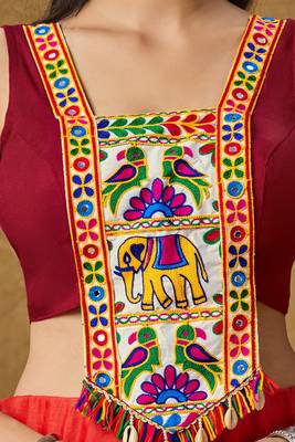 Maroon Cotton Navratri Garba Gamathi Patch Work Readymade Blouse 4