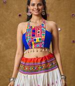 Blue Cotton Navratri Garba Embroidered Kodi work Readymade Blouse