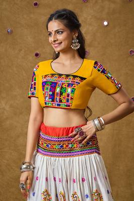 Yellow Cotton Navratri Garba Embroidered Readymade Blouse 3