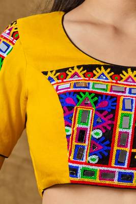 Yellow Cotton Navratri Garba Embroidered Readymade Blouse 4