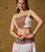 White Cotton Navratri Garba Embroidered Readymade Blouse