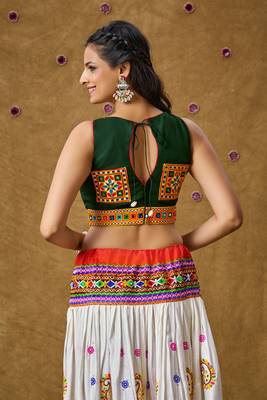 Green Cotton Navratri Garba Embroidered Lace Work Readymade Blouse 2