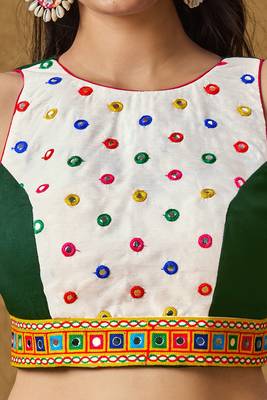 Green Cotton Navratri Garba Embroidered Lace Work Readymade Blouse 4