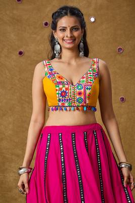 Yellow Cotton Navratri Garba Embroidered Readymade Blouse 1