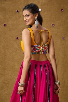 Yellow Cotton Navratri Garba Embroidered Readymade Blouse 2