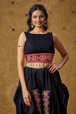 Black Cotton Navratri Garba Embroidered Kodi work Readymade Blouse 1