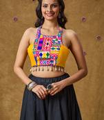 Yellow Cotton Navratri Garba Embroidered Kodi work Readymade Blouse