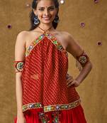 Red Georgette Navratri Garba Leheriya Multi colour thread work Readymade Blouse