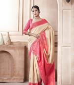Rani Pink Faux Kanjivaram Silk With Rich Gold Border And Elephant Motifs Saree With Blouse For Women 