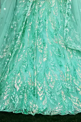 Seductive Blue Multiple Sequins And Thread Embroider Net Lehenga Choli