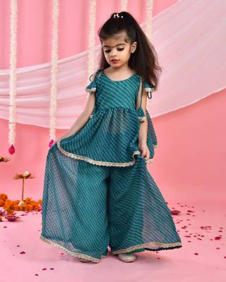 Girl's teal grreen peplum kurta palazzo set 1